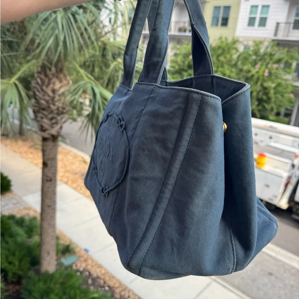 🛑 SOLD 🛑 Prada Blue Denim Canapa Tote Bag | Authentic Prada Logo Handbag COA - Picture 7 of 17